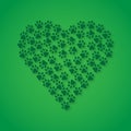 Animal love, green modern heart made from dog paws, vector illustration