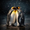 Animal love. King penguin couple cuddling wild nature green background. Two penguins making love. in the grass Royalty Free Stock Photo