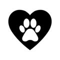 Animal love symbol paw print with heart, isolated vector Royalty Free Stock Photo