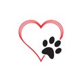 Animal love symbol paw print with heart, isolated vector Royalty Free Stock Photo