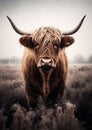 Animal mammal brown scottish cow nature grass cattle highland hairy Royalty Free Stock Photo