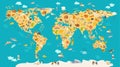 Animal map for kid. World vector poster for children, cute illustrated