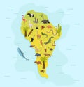Animal map of south america. Nature fauna cartography concept . Geographical map with local fauna. Continent with