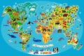 Animal Map of the World for Children and Kids. Vector. Royalty Free Stock Photo