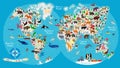 Animal Map of the World for Children and Kids. Royalty Free Stock Photo