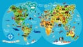 Animal Map of the World for Children and Kids. Royalty Free Stock Photo