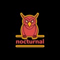 animal mascot owl nocturnal perched branch colorful sticker logo design vector icon illustration
