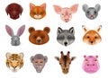 Animal mask vector animalistic masking face of wild characters bear wolf rabbit and cat or dog on masquerade