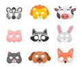 Animal masks flat vector illustrations set