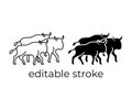 Animal migration, migratory wildebeest herds, editable stroke, silhouette and linear design