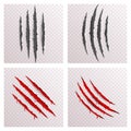 Animal Monster Claws Blood Bleeding Scratches Torn Material Template Set Transparent Background Mock Up Design Vector