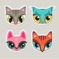 Animal muzzles in flat style - cat, owl, bunny, fox