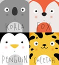 Animal muzzles koala, fox, penguin, cheetah