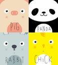 Animal muzzles pig, panda, rabbit, chick Royalty Free Stock Photo