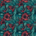 Animal mystery eyes on blue background. AI generative illustration