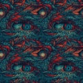 Animal mystery eyes on blue background. AI generative illustration Royalty Free Stock Photo