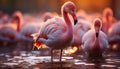 Animal in nature with beak, feather, pink color, and elegance generated by AI