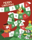 Vector flat style illustration of merry christmas with animals board game.