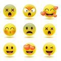 Set of minimal cute emoticons. Cartoon emoji collection. 3d style vector illustration isolated on white background. Royalty Free Stock Photo