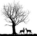 Animal over tree Forest landscape with deer. Abstract ill