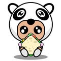 Animal panda mascot costume eating sandwich