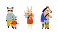 Animal Parent Humanized Character Standing with Their Kid Vector Set