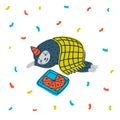 Animal party. Lazy sloth party. Cute sloth sleeping with pizza. Vector illustration.