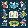 Animal party. Lazy sloth party. Cute sloths having fun at a lazy party. Vector illustration.