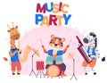 Animal party. Celebrate with happy beasts as meadow transforms into lively animal party. Music party Royalty Free Stock Photo