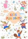 Animal party. The animal party metaphorically paints jungle with colors joy and entertainment. Kids fun party Royalty Free Stock Photo