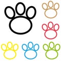 Animal paw icon print line vector foot dog cat illustration. colour line dog paw Royalty Free Stock Photo