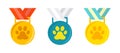 Animal paw icons set. Flat design. Award symbol icons set. Medal concept for the winner of a pet show. Vector illustration Royalty Free Stock Photo