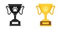 Animal paw icons set. Flat design, award symbol. Pet show winner cup concept. Illustration