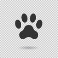 Animal paw print. Dog paw with shadow. Web icon. Footprint