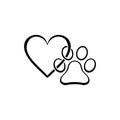 Animal paw print and heart logo icon isolated on white background Royalty Free Stock Photo