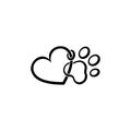 Animal paw print and heart logo icon isolated on white background Royalty Free Stock Photo