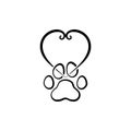 Animal paw print and heart logo icon isolated on white background Royalty Free Stock Photo