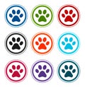 Animal paw print icon flat round buttons set illustration design Royalty Free Stock Photo