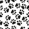 Animal paw print seamless pattern background. Business flat vector illustration. Dog or cat pawprint sign symbol pattern