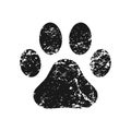 Animal paw print vector icon. Dog or cat footprint trail sign with grunge texture. Pet foot shape mark symbol. Royalty Free Stock Photo