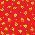 Animal paw prints and round dot. Cute seamless pattern for pets. Royalty Free Stock Photo