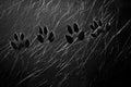 Animal paw prints on a textured black rough scratched surface Royalty Free Stock Photo