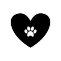 Animal pawprint inside black heart isolated on white background. Royalty Free Stock Photo