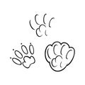 Animal pawprints. Sketch footprints of a rabbit, bunny, cat or dog. Vector illustration