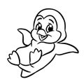 Animal penguin little ride lying down scarf character cartoon illustration coloring page