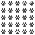 Animal Pet Paw Print icons set - Black Silhouette Paw Prints symbols