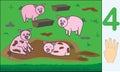 Animal pigs. Number 4 four. Learning counting, mathematics.