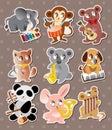 Animal play music stickers Royalty Free Stock Photo