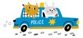 Animal police. Cute rabbit driving patrol car