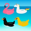 Animal Pool Float Swimming Ring Ride for Adult Kids Vector Illus